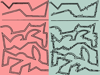 Links: Linien-Nachfahr-Test, Rechts: Pathologischer Linien-Nachfahr-Test mit typischen sägezahnartigem Muster als Ausdruck feinmotorischer Störungen